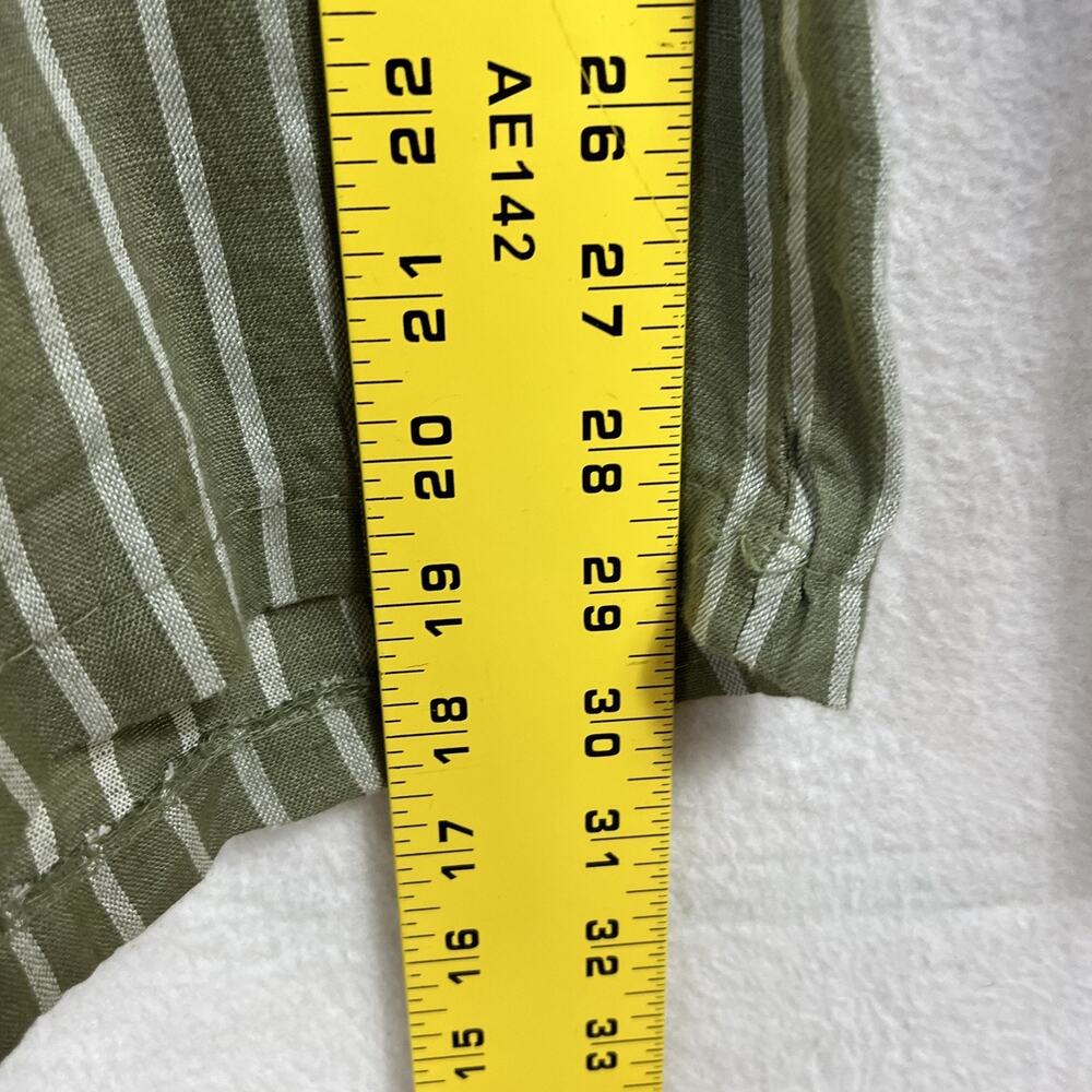 100% Lin Blanc Drawstring Linen Trousers Women's 38 Olive Green & White Striped - Picture 9 of 11